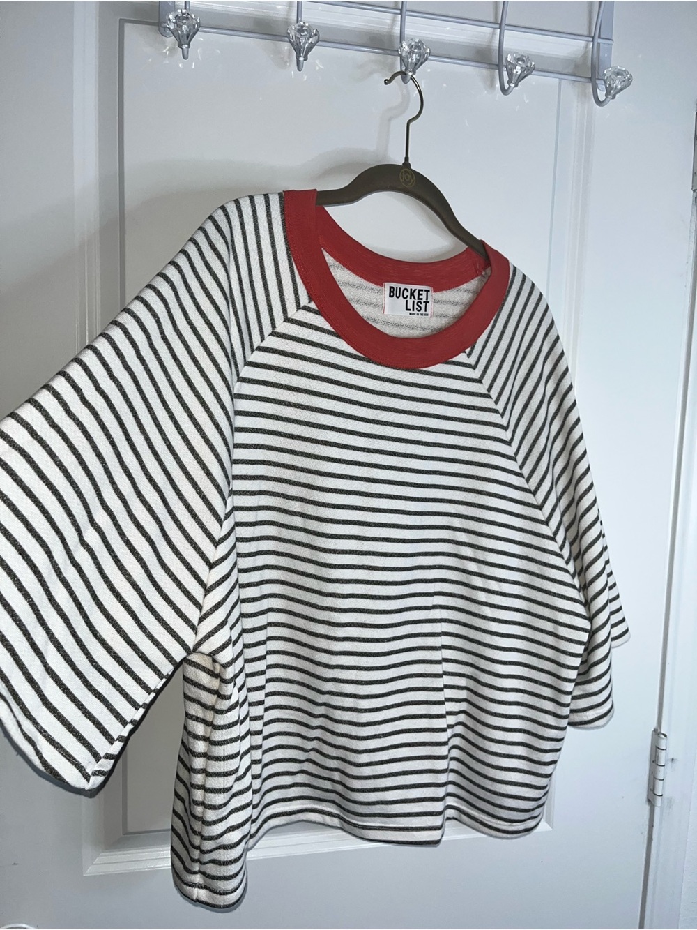 Bucket List Cotton Terry Cloth Lined Striped Cropped Oversize Casual Beach Top L - Picture 3 of 10